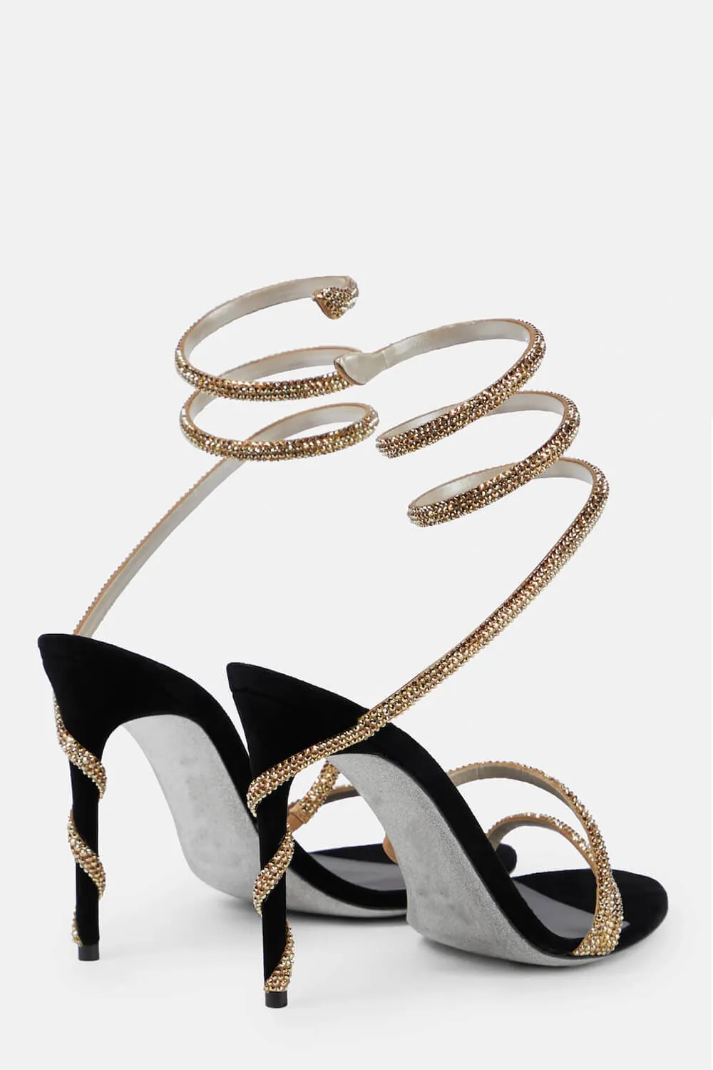 Faux Suede Diamante Ankle Wrap Open Toe High Heel Sandals - Black sold by Floralkini product image thumbnail 3