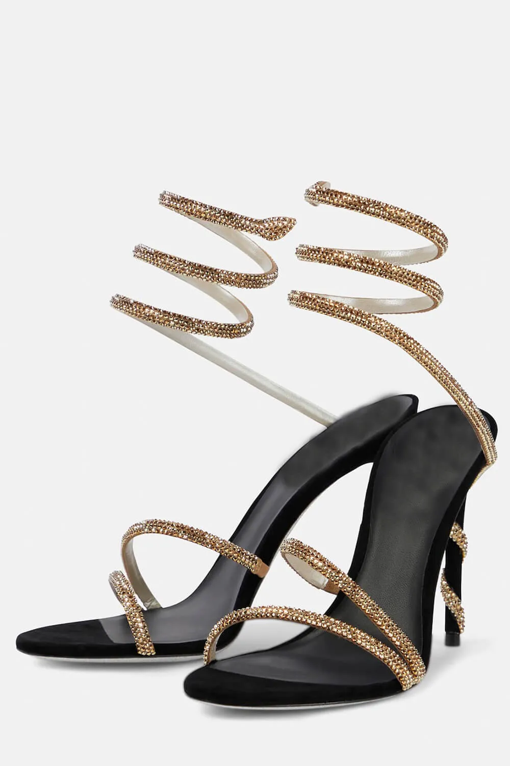 Faux Suede Diamante Ankle Wrap Open Toe High Heel Sandals - Black sold by Floralkini product image thumbnail 4