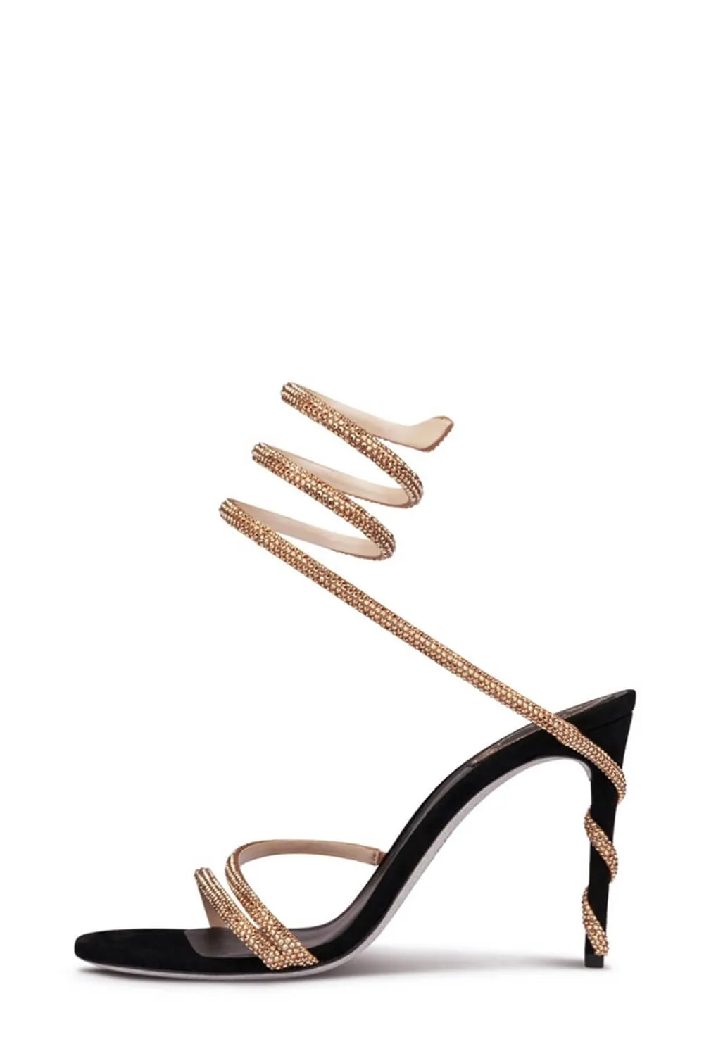 Faux Suede Diamante Ankle Wrap Open Toe High Heel Sandals - Black sold by Floralkini product image thumbnail 2