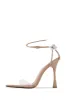 Diamante Bow Embellished Faux Leather Clear Perspex Strap Open Pointed Toe Ankle Heeled Sandals - Nude sold by Floralkini