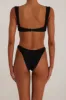 Bandeau Bikini Set With Gold Spiral Hardware Details - Black sold by Floralkini