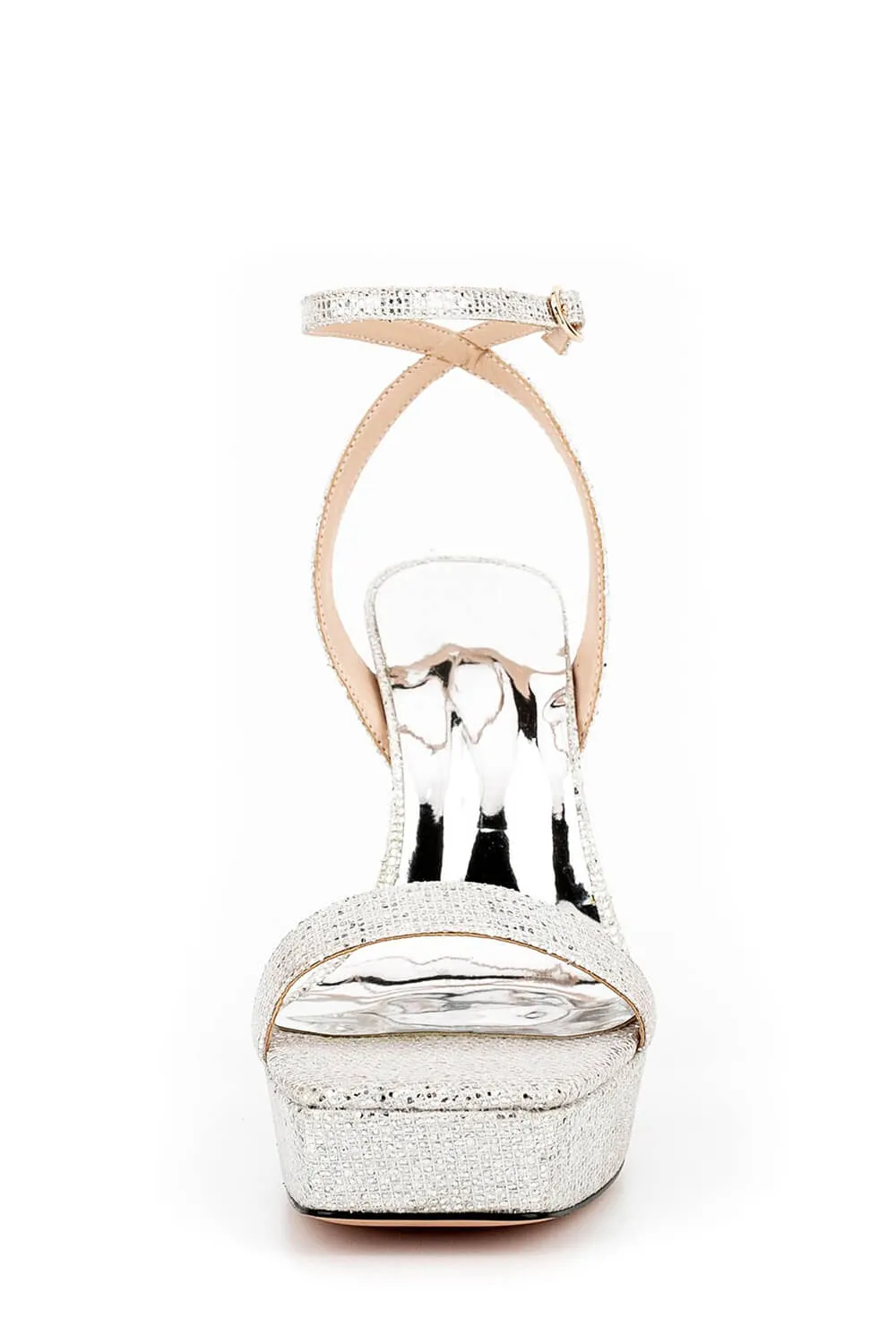 Sequinned Wide Fit Platform Barely There Heeled Sandals - Silver sold by Floralkini product image thumbnail 3