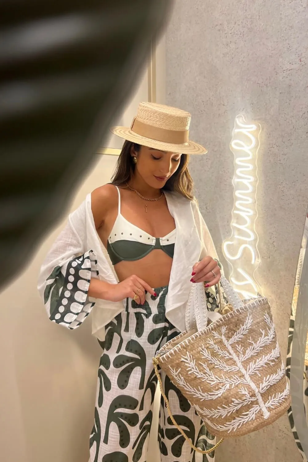 Green White Color Block Underwire Ruched High-Cut Bikini Set sold by Floralkini product image thumbnail 2