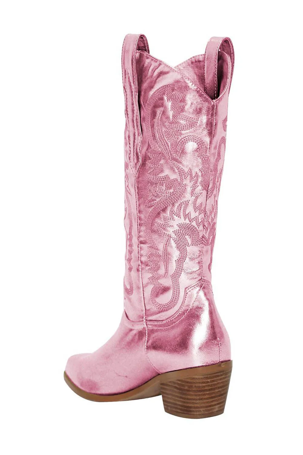 Pink Metallic Mid-Calf Western Cowboy Pointed Toe Block Heeled Boot sold by Floralkini product image thumbnail 3