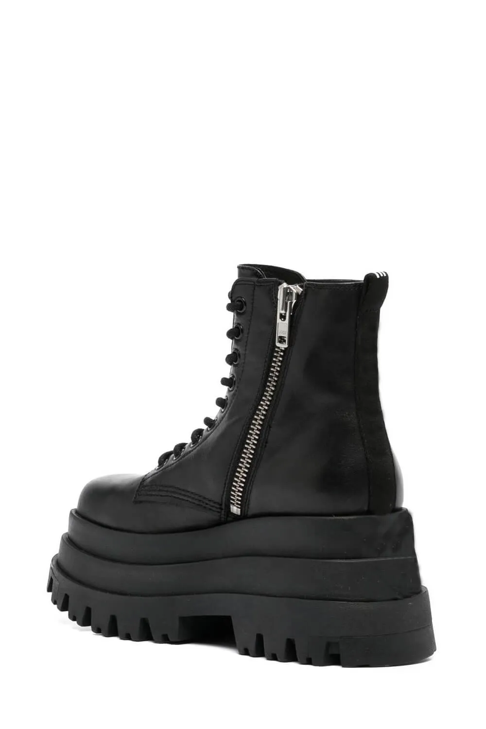 Faux Leather Lace-Up Stacked-Sole Square Toe Boots - Black sold by Floralkini product image thumbnail 2