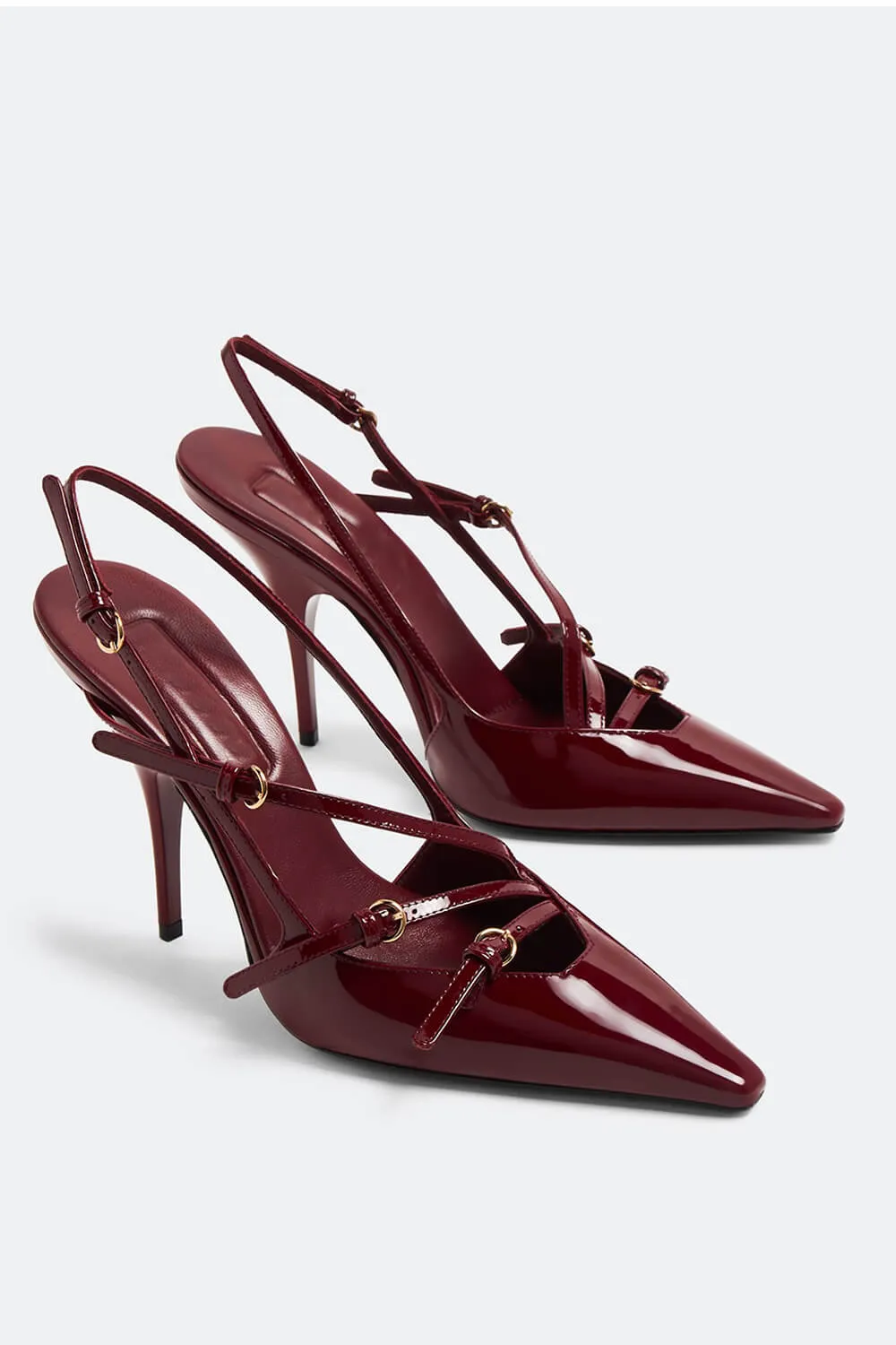 Buckle Patent Pointed Toe Sling Back Court Shoes - Red sold by Floralkini product image thumbnail 3