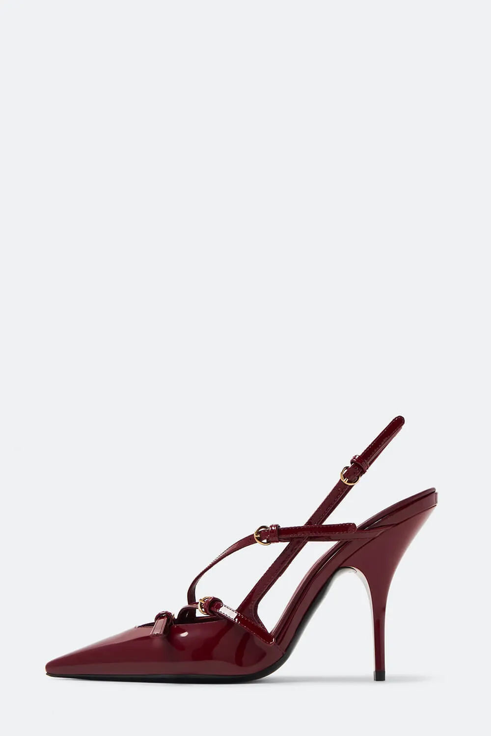 Buckle Patent Pointed Toe Sling Back Court Shoes - Red sold by Floralkini