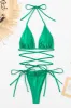 Triangle Halter Strappy Wrap Around Tie Side Bikini Set - Green sold by Floralkini