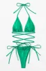 Triangle Halter Strappy Wrap Around Tie Side Bikini Set - Green sold by Floralkini