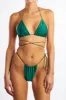 Triangle Halter Strappy Wrap Around Tie Side Bikini Set - Green sold by Floralkini