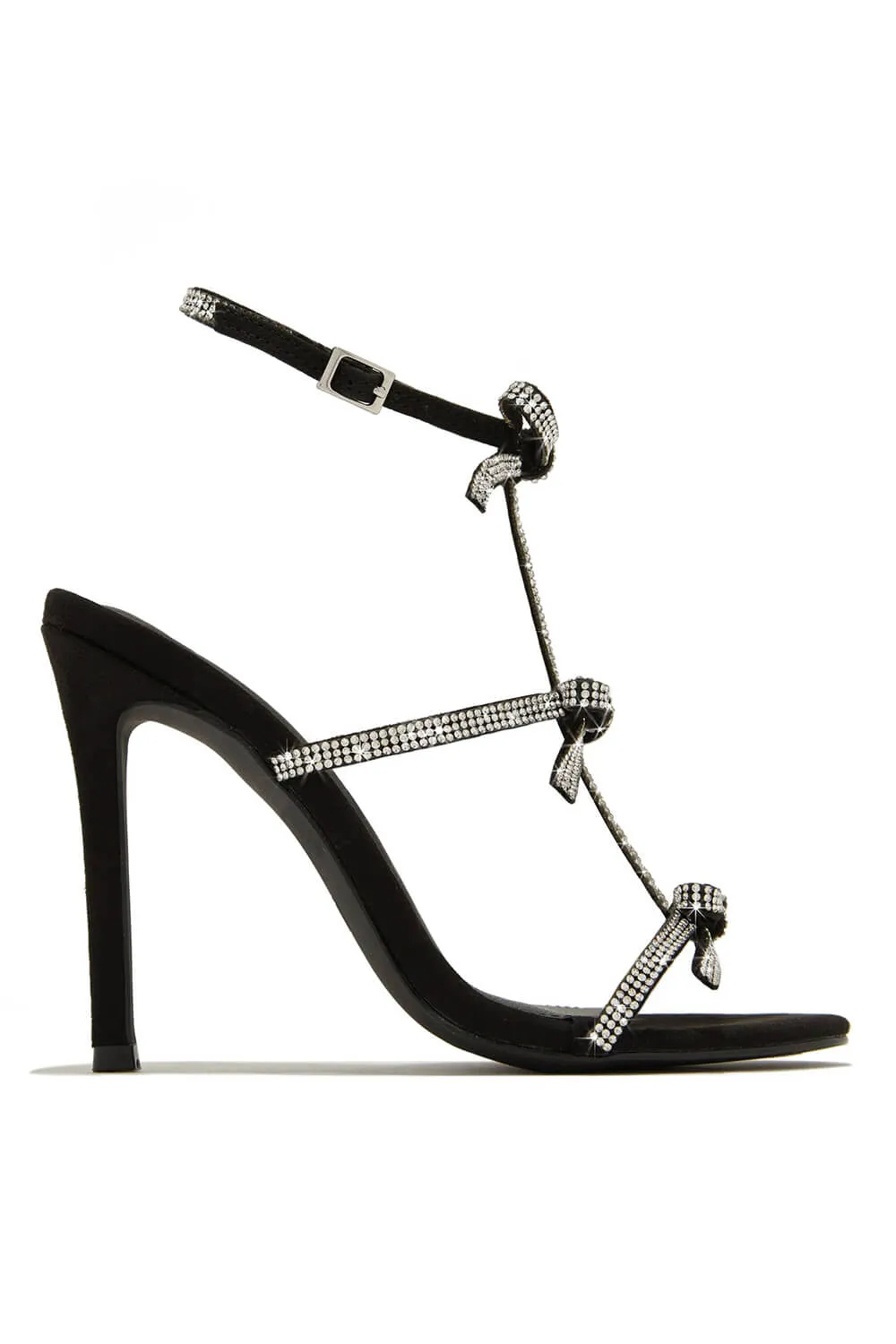 Diamante Embellished Bow Open Toe Stiletto Sandals - Black sold by Floralkini product image thumbnail 5