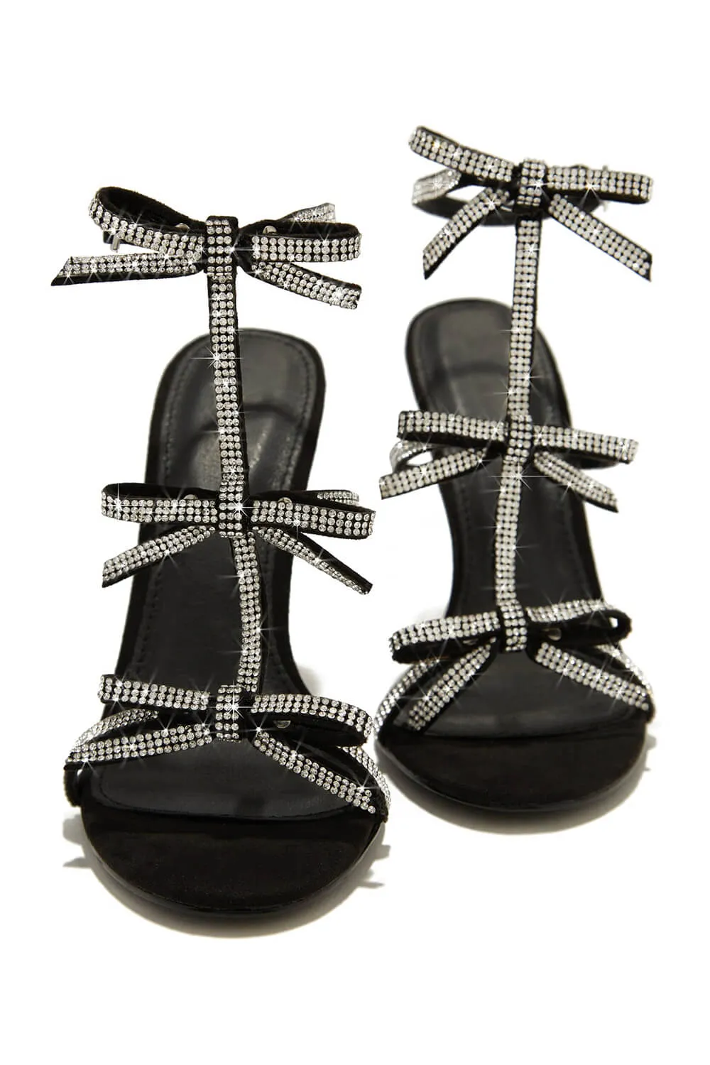 Diamante Embellished Bow Open Toe Stiletto Sandals - Black sold by Floralkini product image thumbnail 3