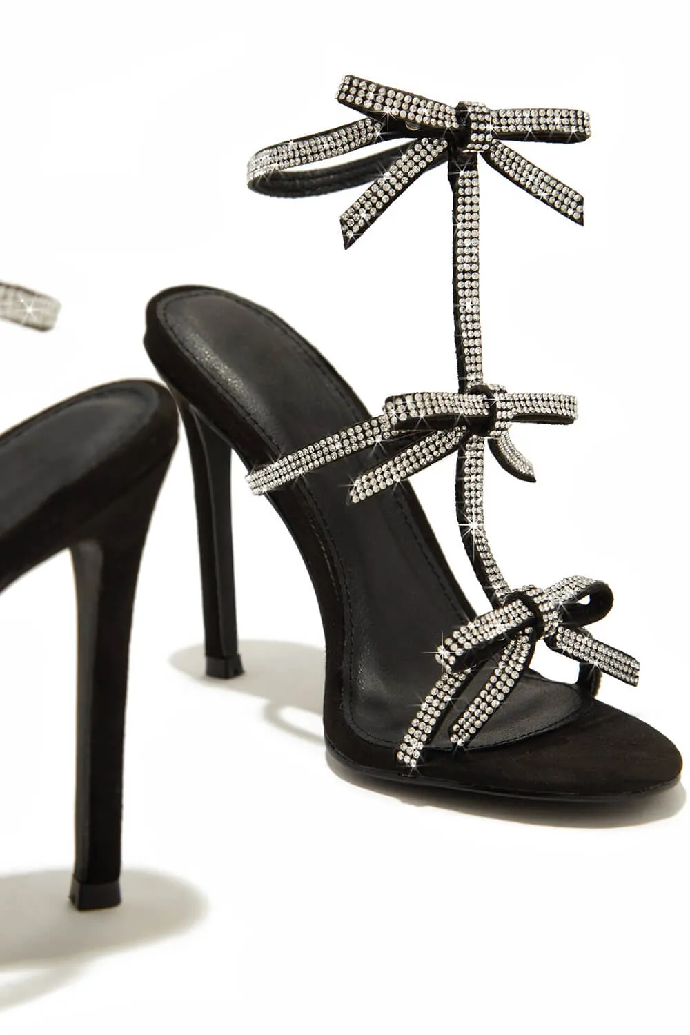 Diamante Embellished Bow Open Toe Stiletto Sandals - Black sold by Floralkini product image thumbnail 4