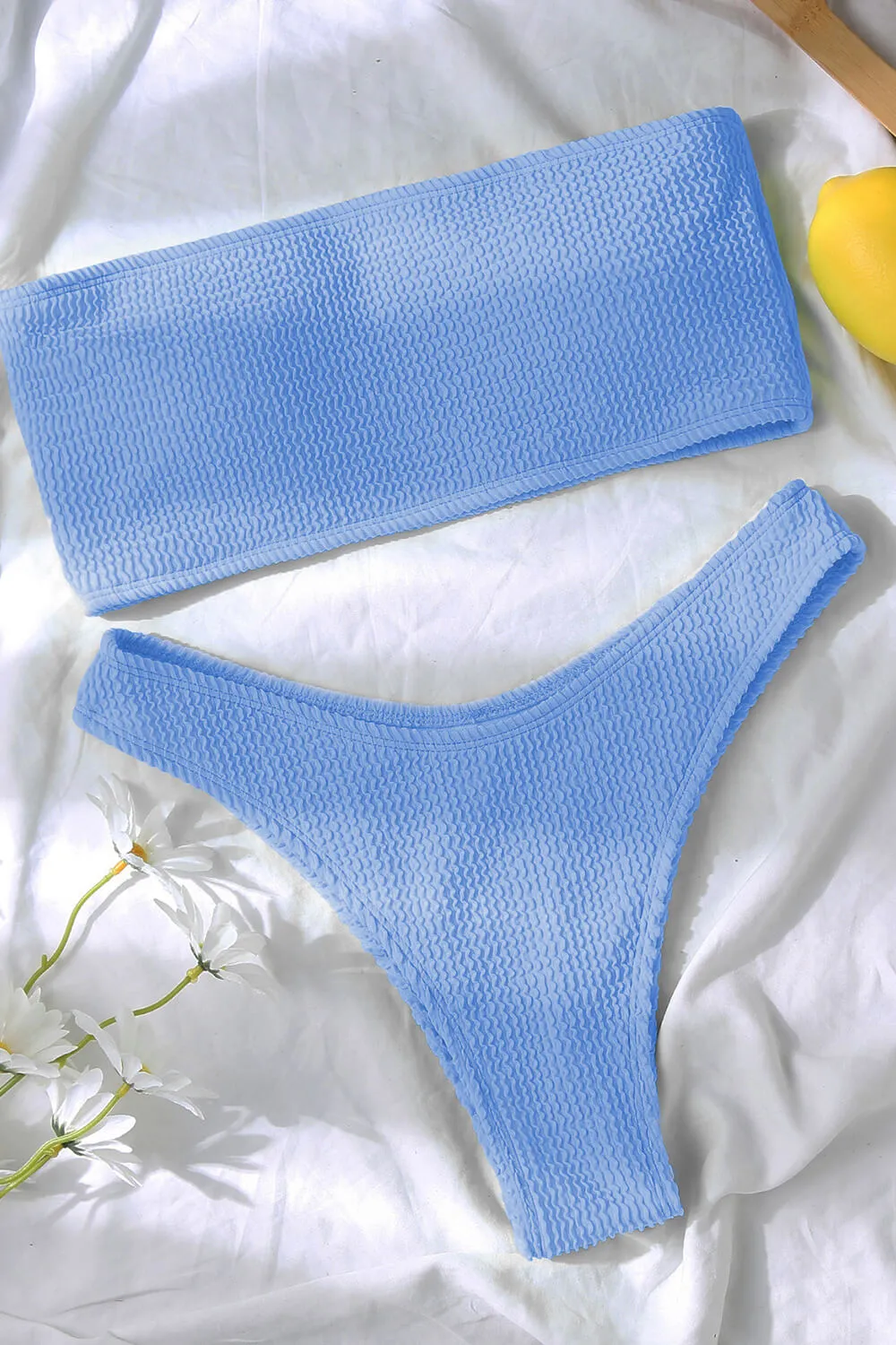 Light Blue Crinkle High-Waist Bikini Bottoms sold by Floralkini product image thumbnail 5
