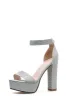 Silver Diamante Platform Ankle Strap Heels sold by Floralkini