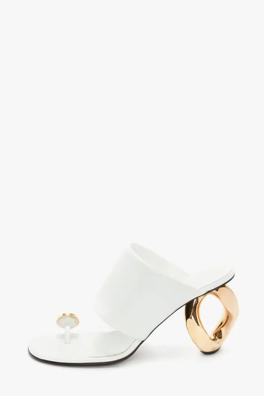 Diamond Faux Leather Square Toe Chain Heel Sandal - White sold by Floralkini