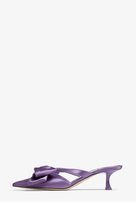 Purple Satin Low Heeled Mules With Bow Detailing sold by Floralkini