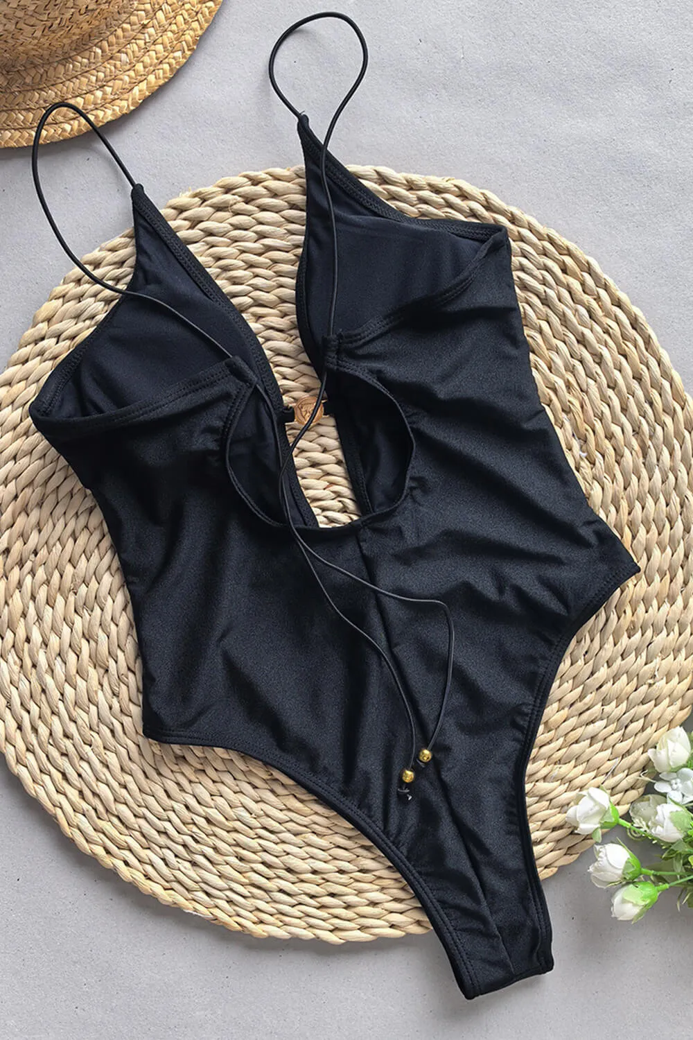 V Neck Cut Out One Piece Swimsuit With Golden Ring Details - Black sold by Floralkini product image thumbnail 5
