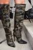 Multi Pocket Detail Pointed Toe Stiletto Heel Knee High Long Boot - Camo Print sold by Floralkini