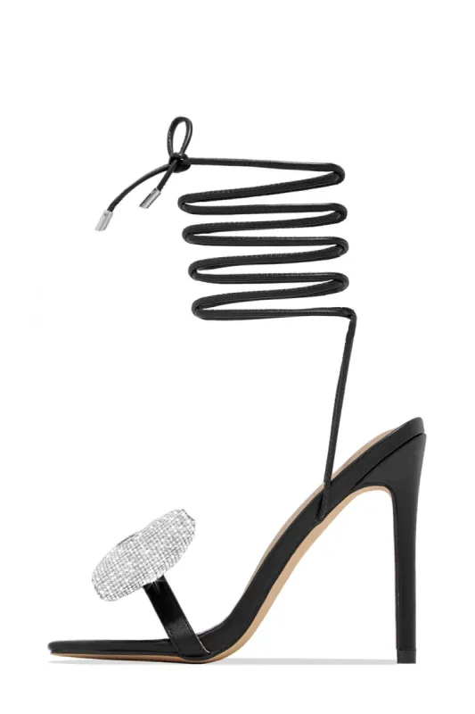 Rhinestone Bow Square Open Toe Stiletto Sandal - Black sold by Floralkini