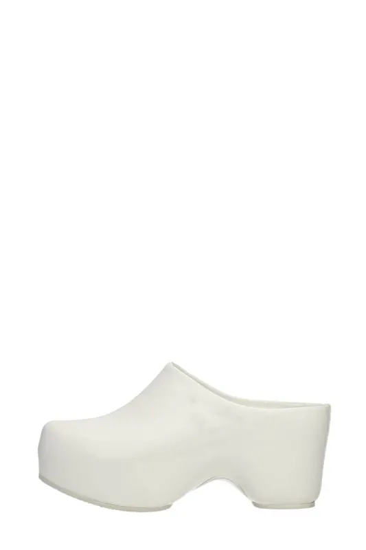 Faux Leather Sling Back Slip On Curved Platform Clogs - White sold by Floralkini
