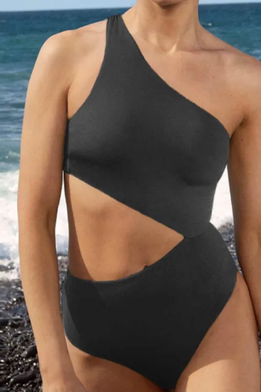 Cut-Out One-Shoulder One Piece Swimsuit - Black/Red/Petrol/Lightpink sold by Floralkini