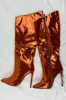Metallic Finish Knee-High Pointed Toe Stiletto Boots - Orange sold by Floralkini