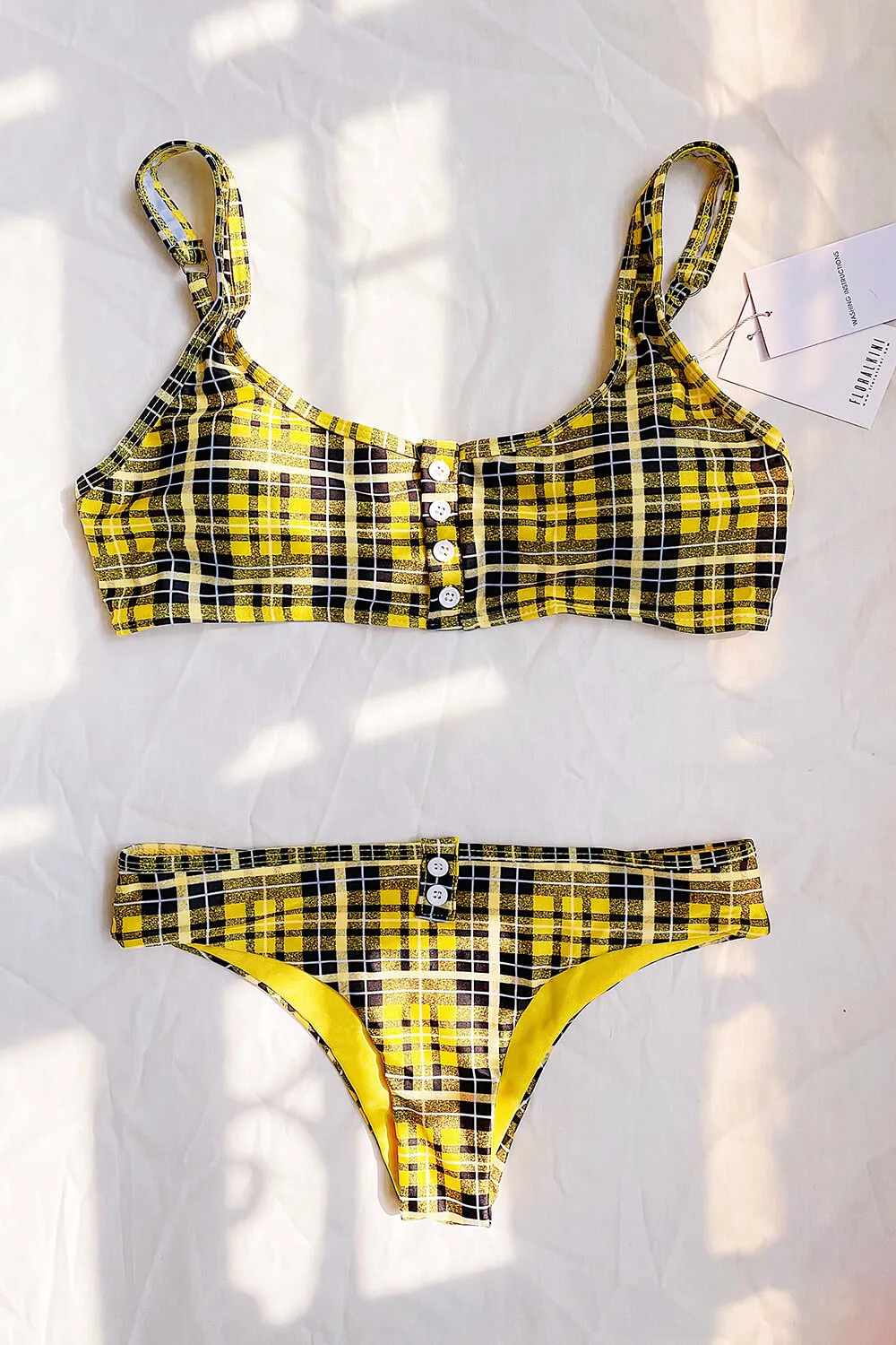 Yellow Plaid Button Front Bikini Bottom sold by Floralkini product image thumbnail 3