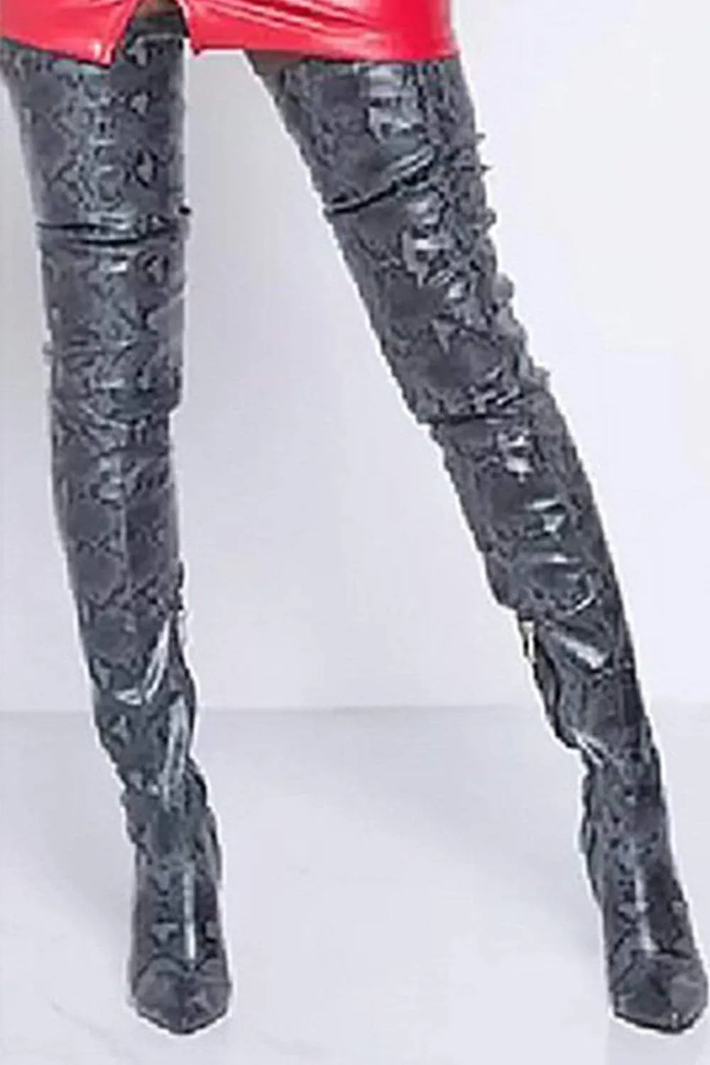 Darkgray Snake Print Stiletto Thigh High Boots sold by Floralkini product image thumbnail 5
