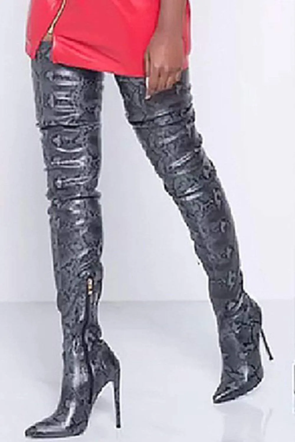 Darkgray Snake Print Stiletto Thigh High Boots sold by Floralkini product image thumbnail 3