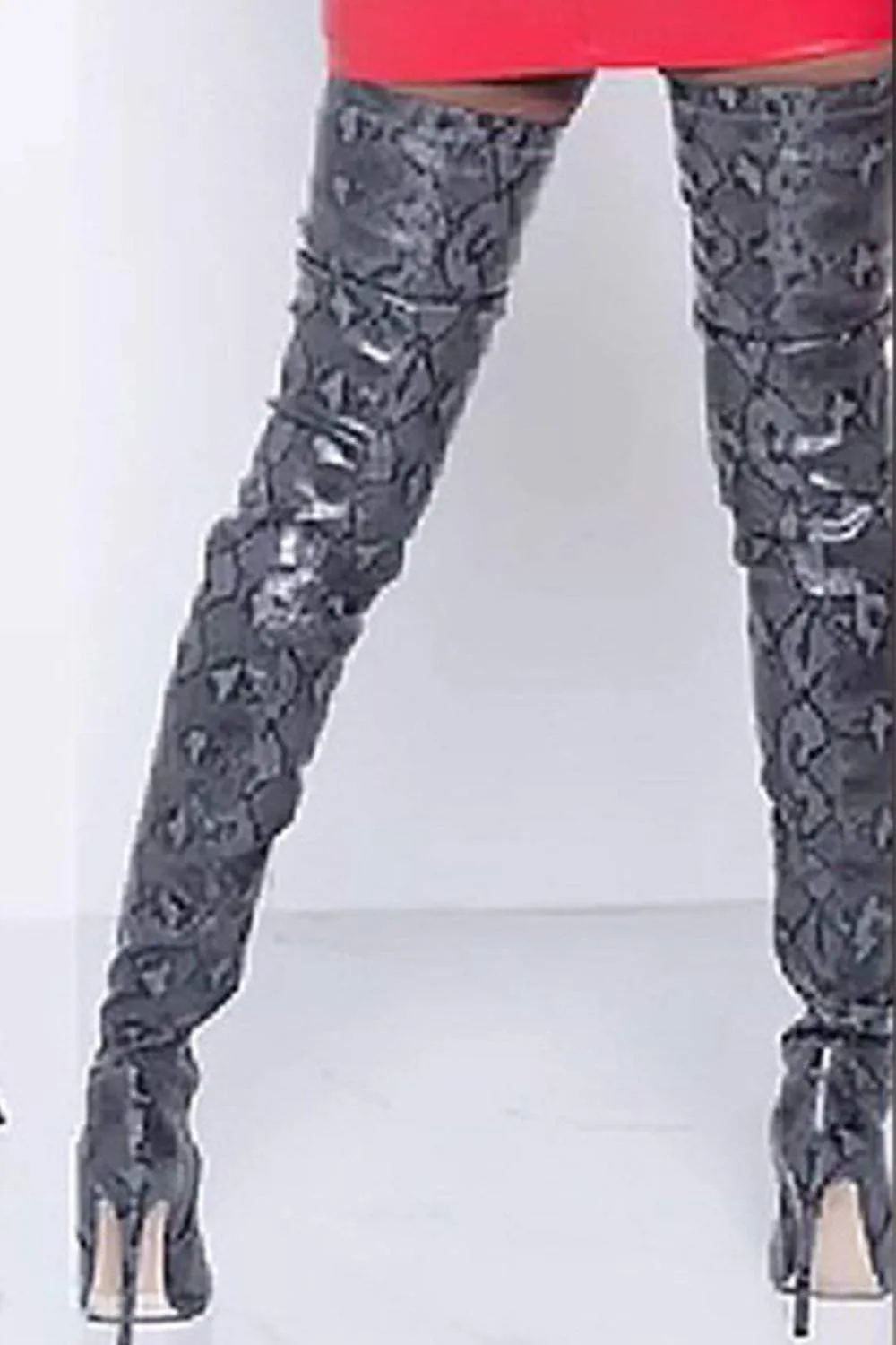 Darkgray Snake Print Stiletto Thigh High Boots sold by Floralkini product image thumbnail 4