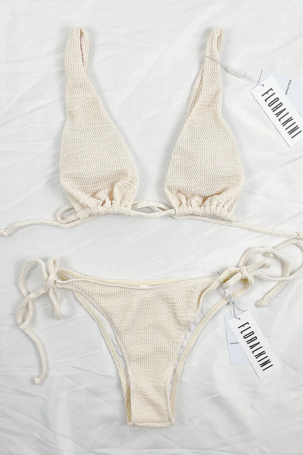 Beige Crinkle Tie Side Bikini Bottoms sold by Floralkini product image thumbnail 2