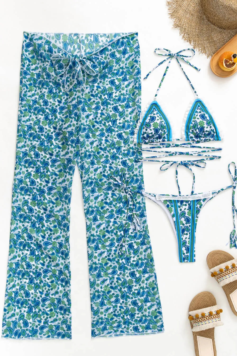 Paisley Print Triangle Wrap Tie Bikini Set With Frill Detailing sold by Floralkini product image thumbnail 3