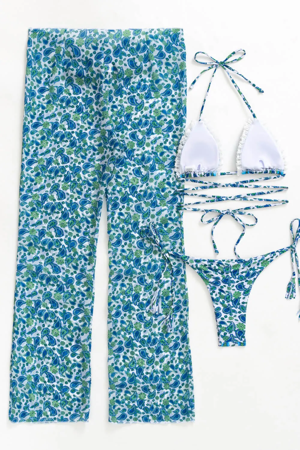 Paisley Print Triangle Wrap Tie Bikini Set With Frill Detailing sold by Floralkini product image thumbnail 4