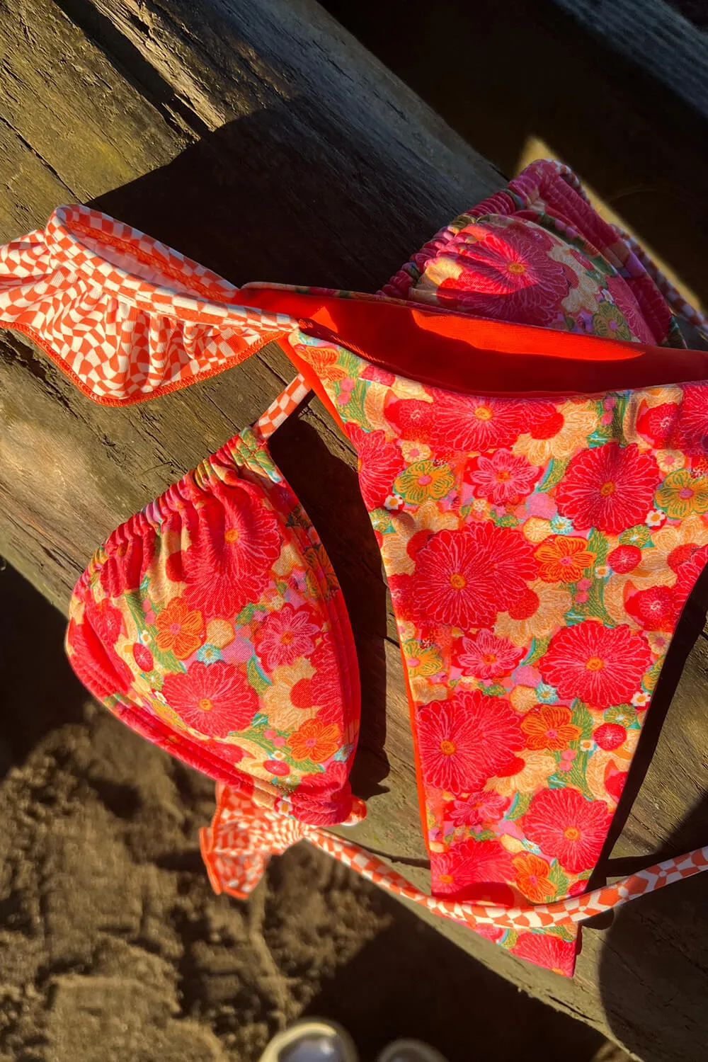 Floral Print Ruffled Tie-Back Triangle Bikini Set - Orange sold by Floralkini product image thumbnail 5