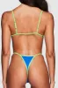 Contrast Trim Cami High-Leg Brazilian Bikini Set - Blue & Neon Green sold by Floralkini