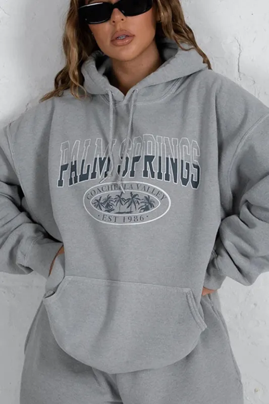 Grey 'Palm Springs' Pullover Oversized Fleece Hoodie sold by Floralkini