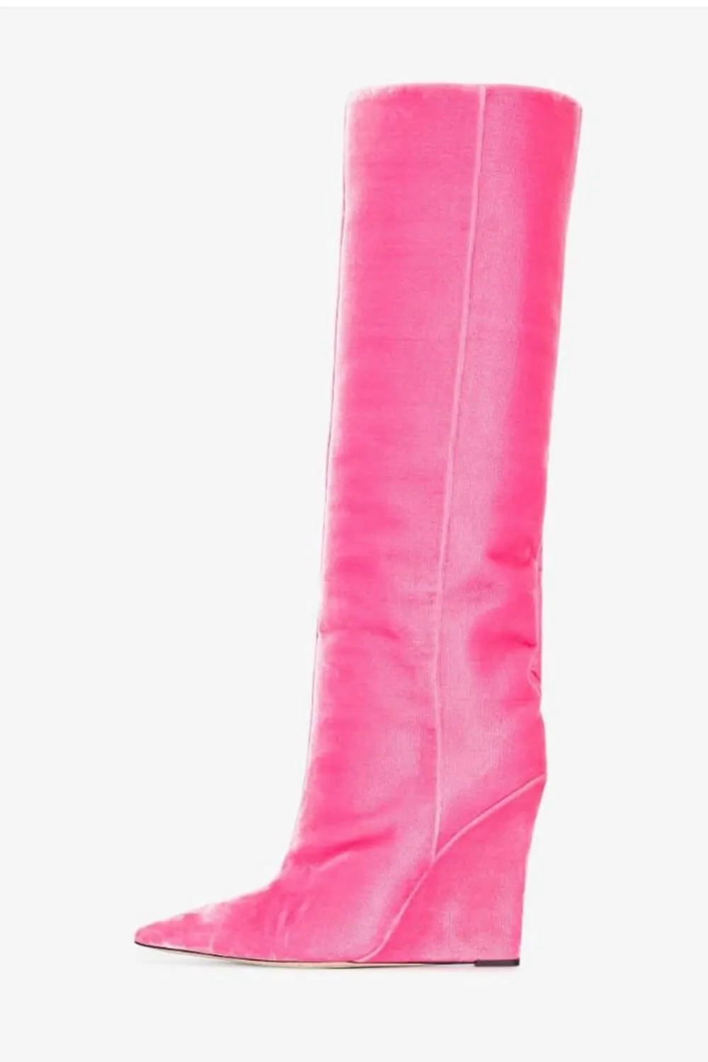 Velvet Sharp Pointed Toe Knee High Wedge Boot - Hot Pink sold by Floralkini product image thumbnail 2