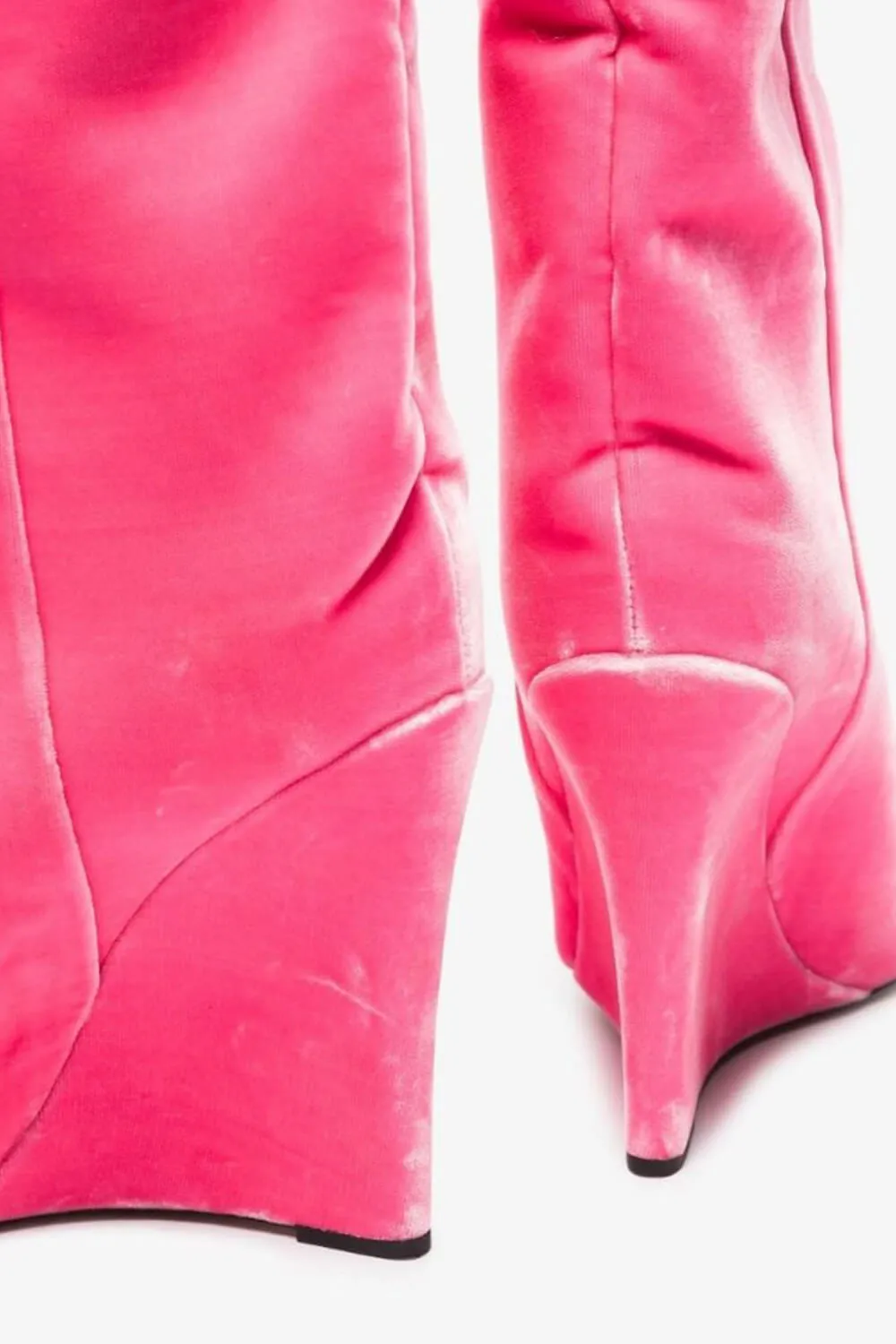 Velvet Sharp Pointed Toe Knee High Wedge Boot - Hot Pink sold by Floralkini product image thumbnail 3
