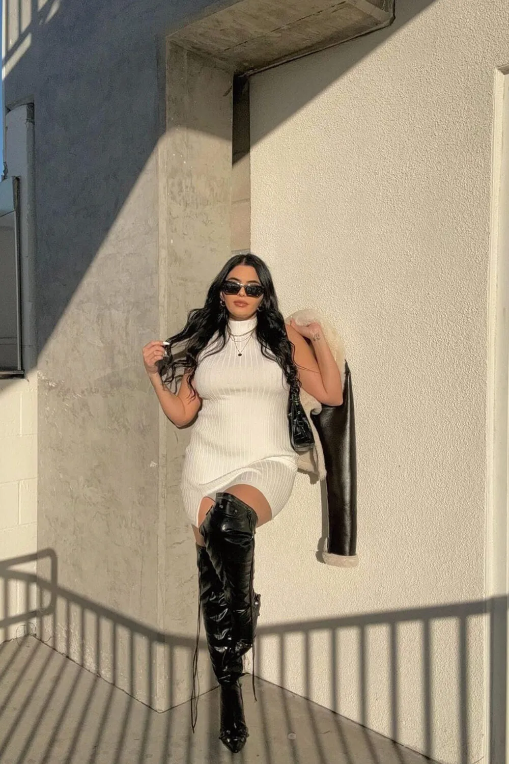 Pointed Toe Over-The-Knee Stiletto Boots With Studs And Pin Buckle Strap Details - Black sold by Floralkini product image thumbnail 4