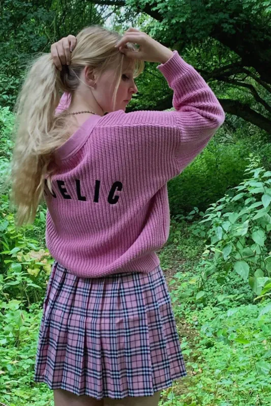 Pink 'Angelic' Button-Up Knit Oversized Cardigan With Volume Sleeves sold by Floralkini