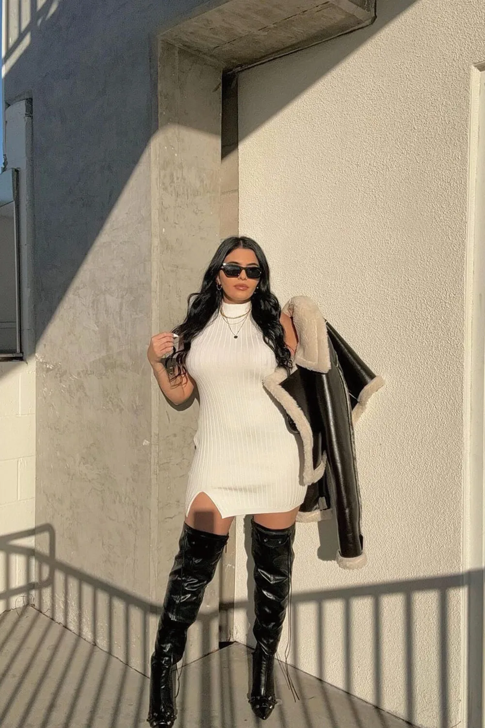 Pointed Toe Over-The-Knee Stiletto Boots With Studs And Pin Buckle Strap Details - Black sold by Floralkini product image thumbnail 3