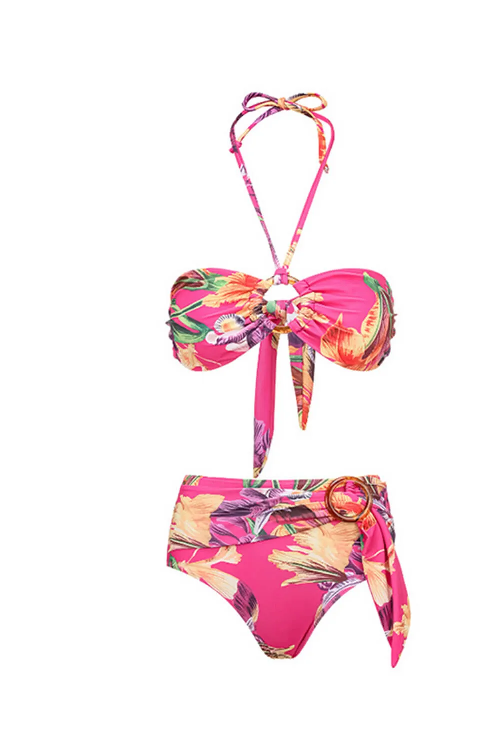 Floral-Print Bandeau Belted High Waisted Bikini Set With Ring Details sold by Floralkini product image thumbnail 2