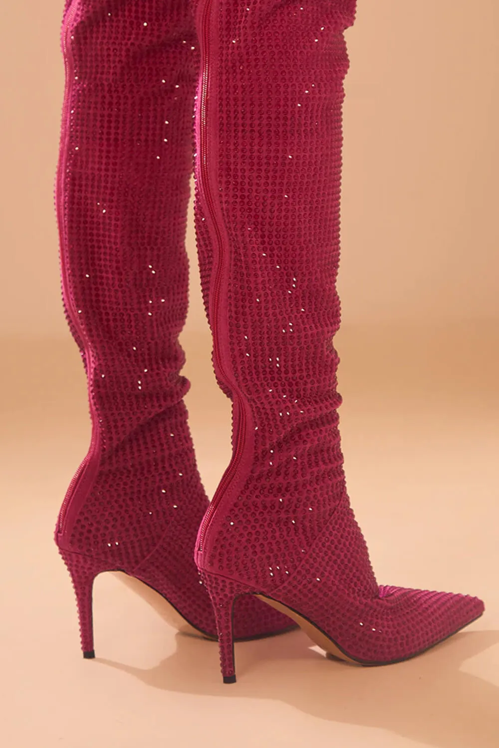 Point Toe Diamante Over The Knee Stiletto Boots - Hot Pink sold by Floralkini product image thumbnail 5