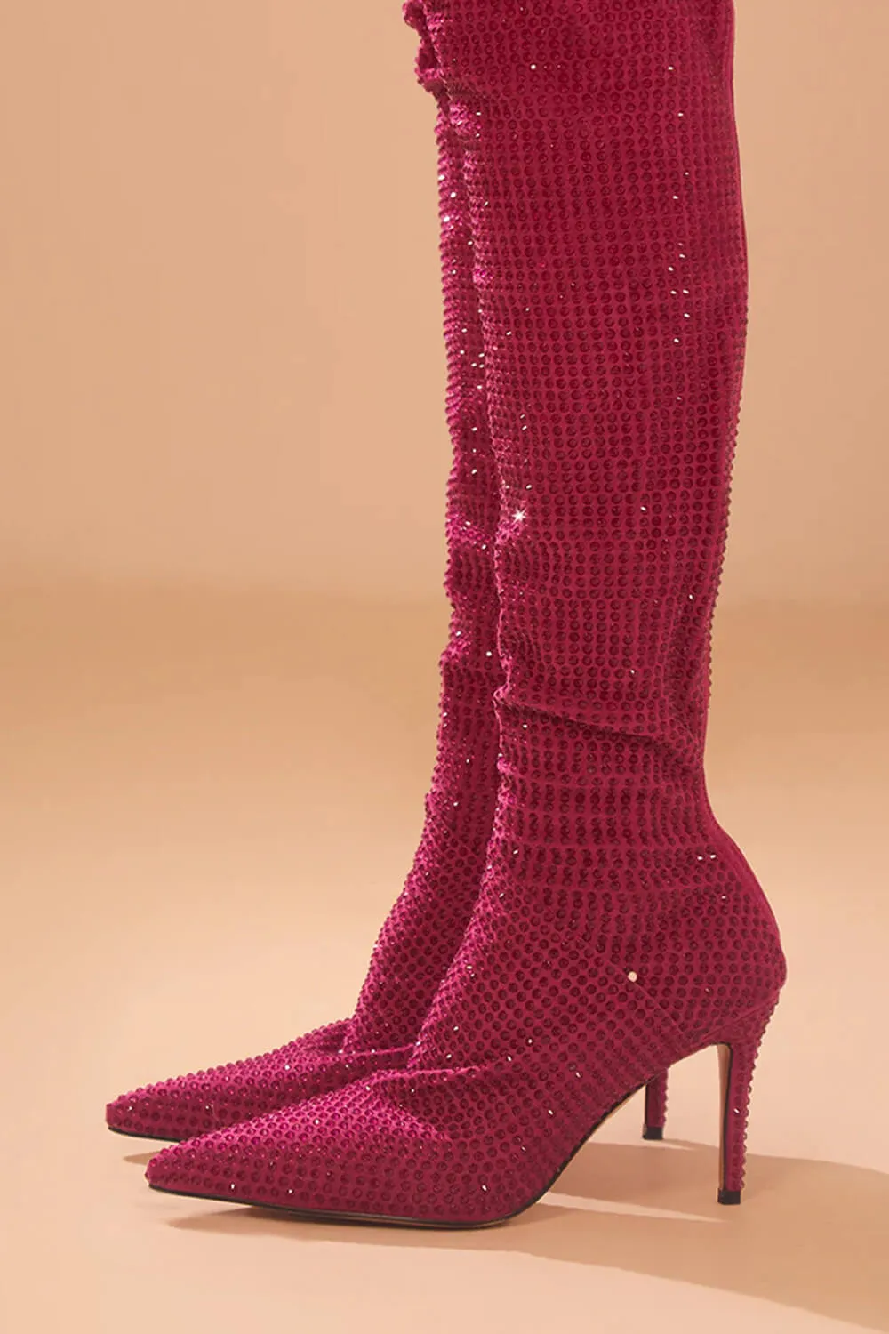 Point Toe Diamante Over The Knee Stiletto Boots - Hot Pink sold by Floralkini product image thumbnail 3
