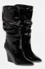 Patent Ruched-Detail Pointed Toe Mid-Calf Wedge Boots sold by Floralkini