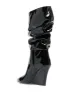 Patent Ruched-Detail Pointed Toe Mid-Calf Wedge Boots sold by Floralkini