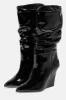 Patent Ruched-Detail Pointed Toe Mid-Calf Wedge Boots sold by Floralkini