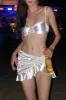 Metallic-Sheen Ruched Underwired Balconette Bikini Set With Knotted Ruffled Mini Skirt sold by Floralkini