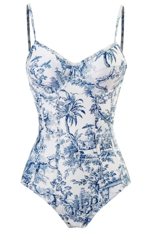 Jungle Printed Balconette One Piece Swimsuit - Blue/Green made by Floralkini